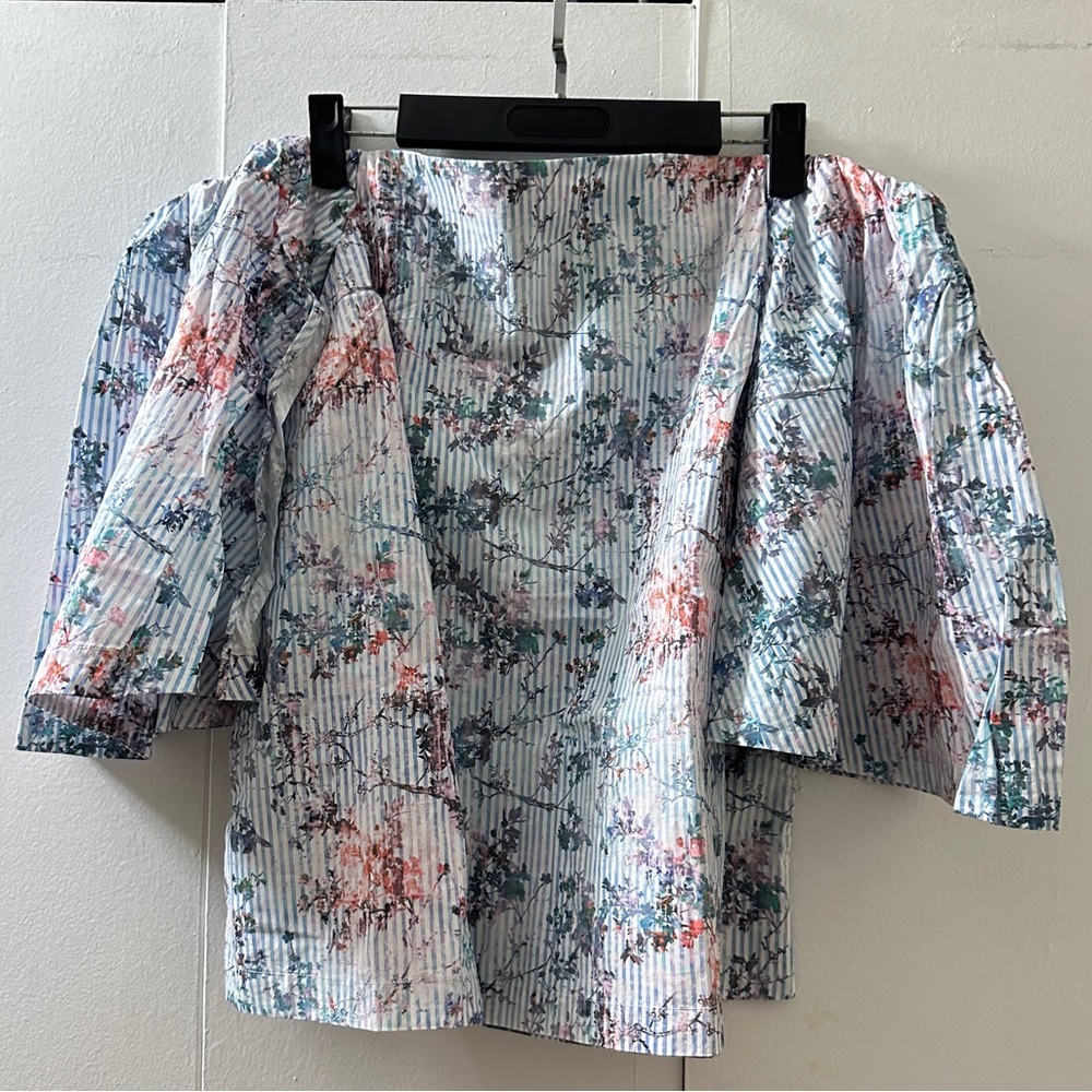 Banana Republics Womens Floral Stripe Off Shoulder Poplin Top Blouse Size L NWOT